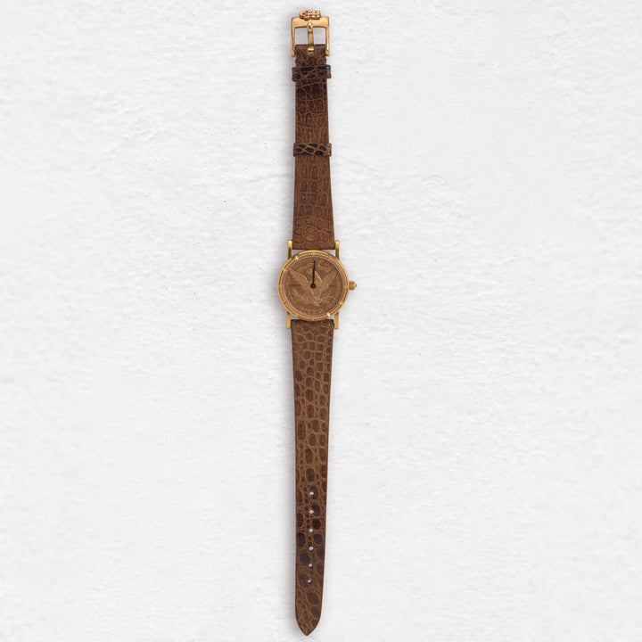 18KY Coin Watch - Brown Band