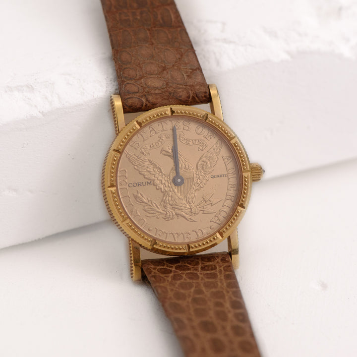 18KY Coin Watch - Brown Band