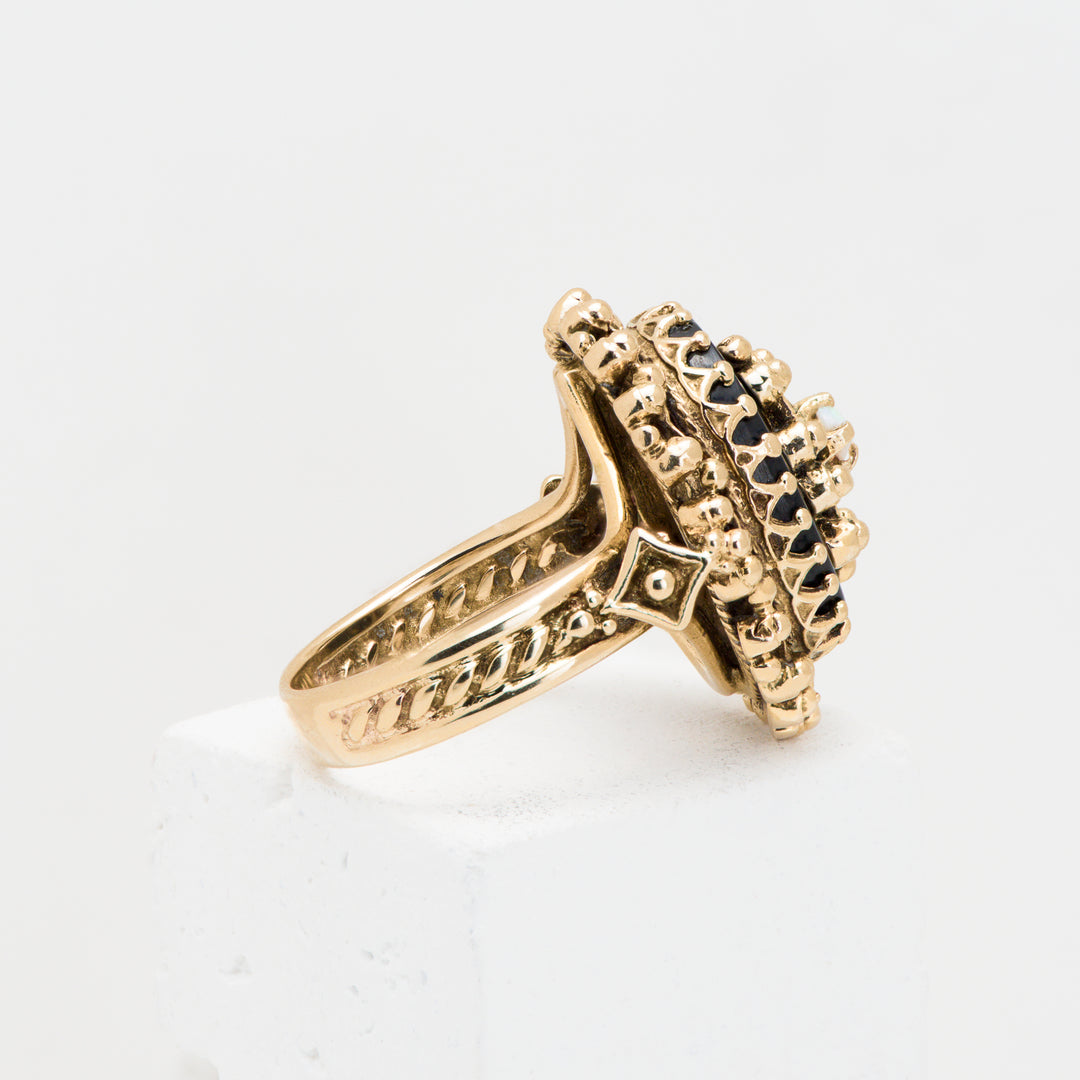 14KY Onyx & Opal Harem Ring