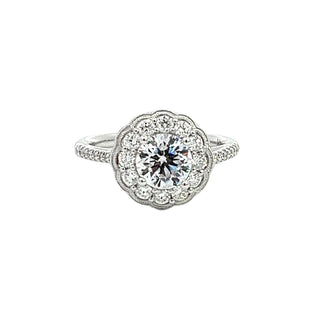 Floral Style Diamond Halo Engagement Ring Semi-Mount In White Gold