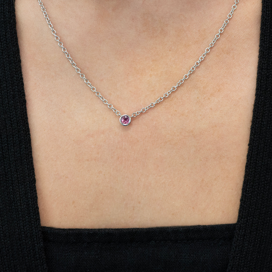 Sterling Silver Pink Tourmaline Bezel Station Necklace