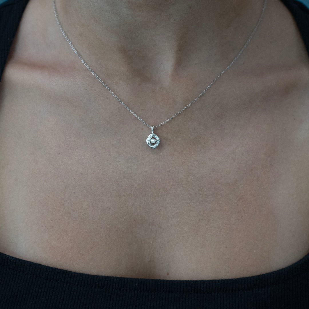 Sterling Silver Shimmering Diamond Framed Pendant Necklace
