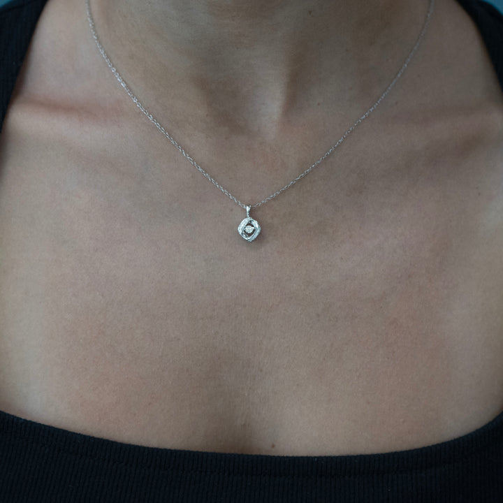 Sterling Silver Shimmering Diamond Framed Pendant Necklace