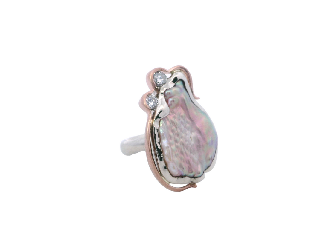 14K WG/RG Pearl and Diamond Ri