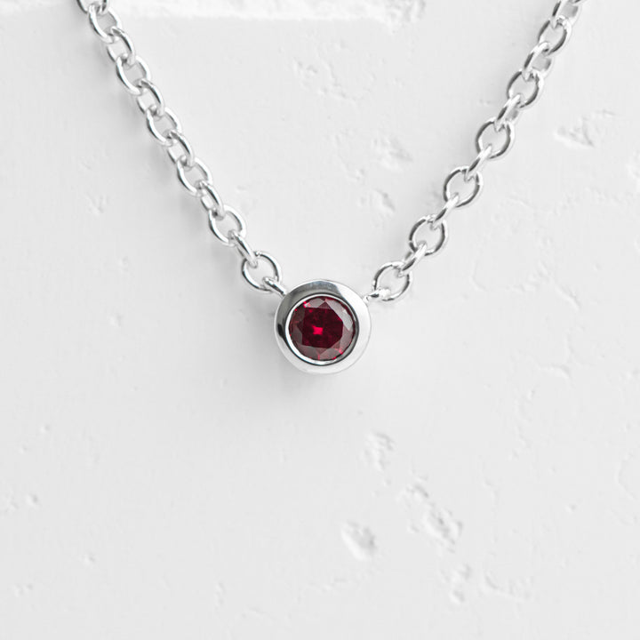Sterling Silver Created Ruby Bezel Station Necklace