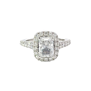 Rectangular Diamond Halo Engagement Ring Semi-Mount In White Gold