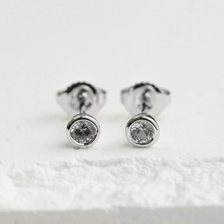 Sterling Silver Created White Sapphire Bezel Stud Earrings