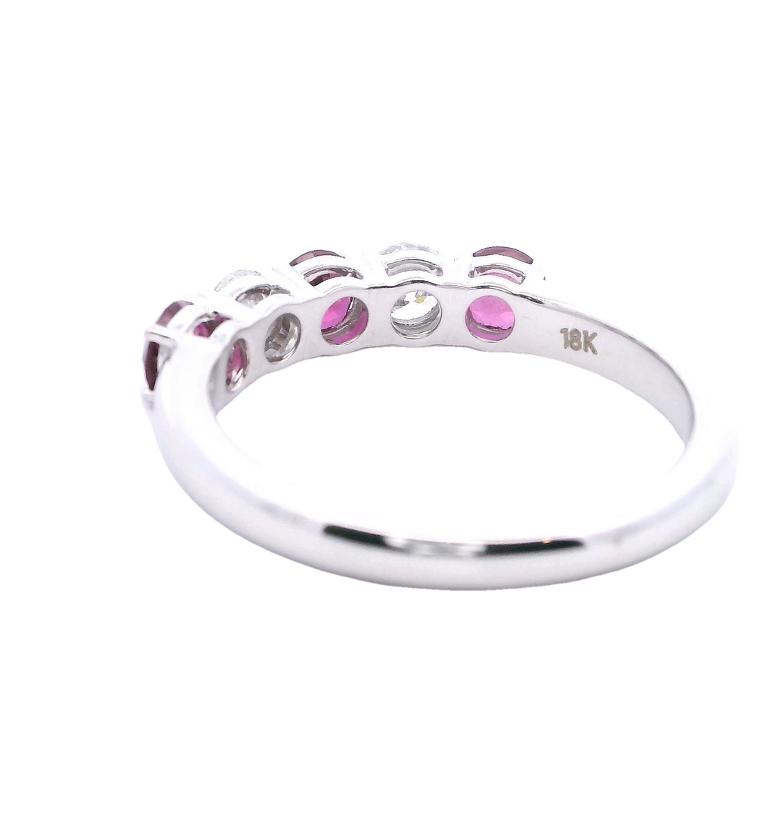 18KW 5 Stone Band Ruby .80ctw Dia .35ctw
