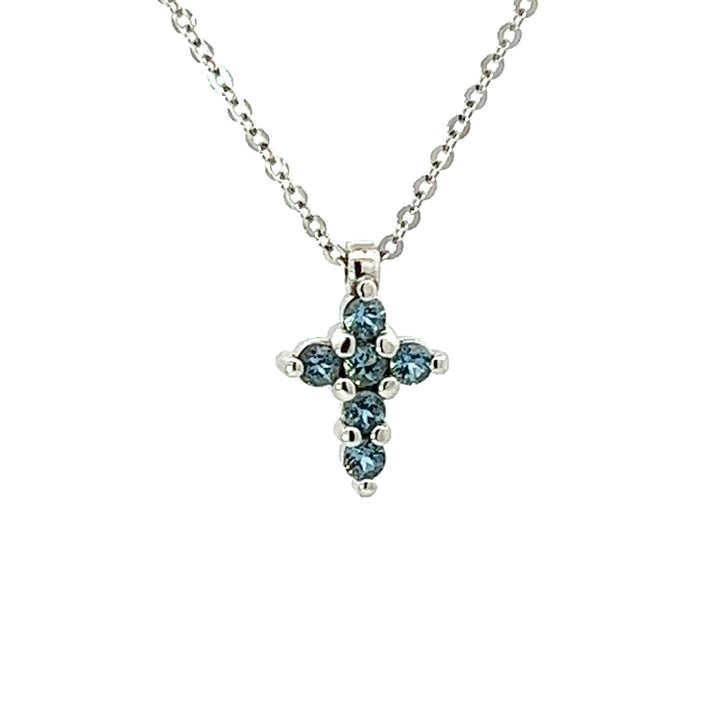 14KW Small AA Aqua Cross Necklace