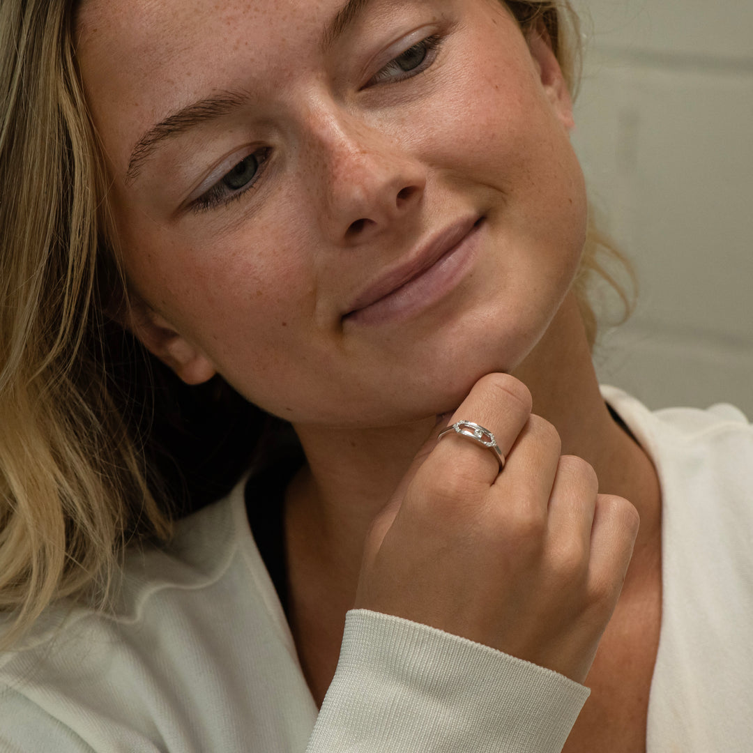 Sterling Silver Sliding Diamond Hexagon Ring