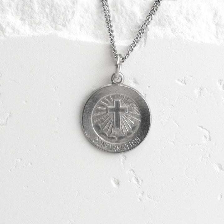 Sterling Silver 15 mm Confirmation Medal with Cross 18" Necklace