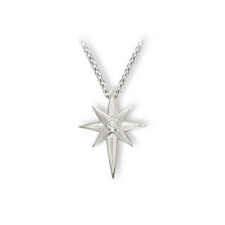 Sterling Silver White North Star Necklace-White Sapphire