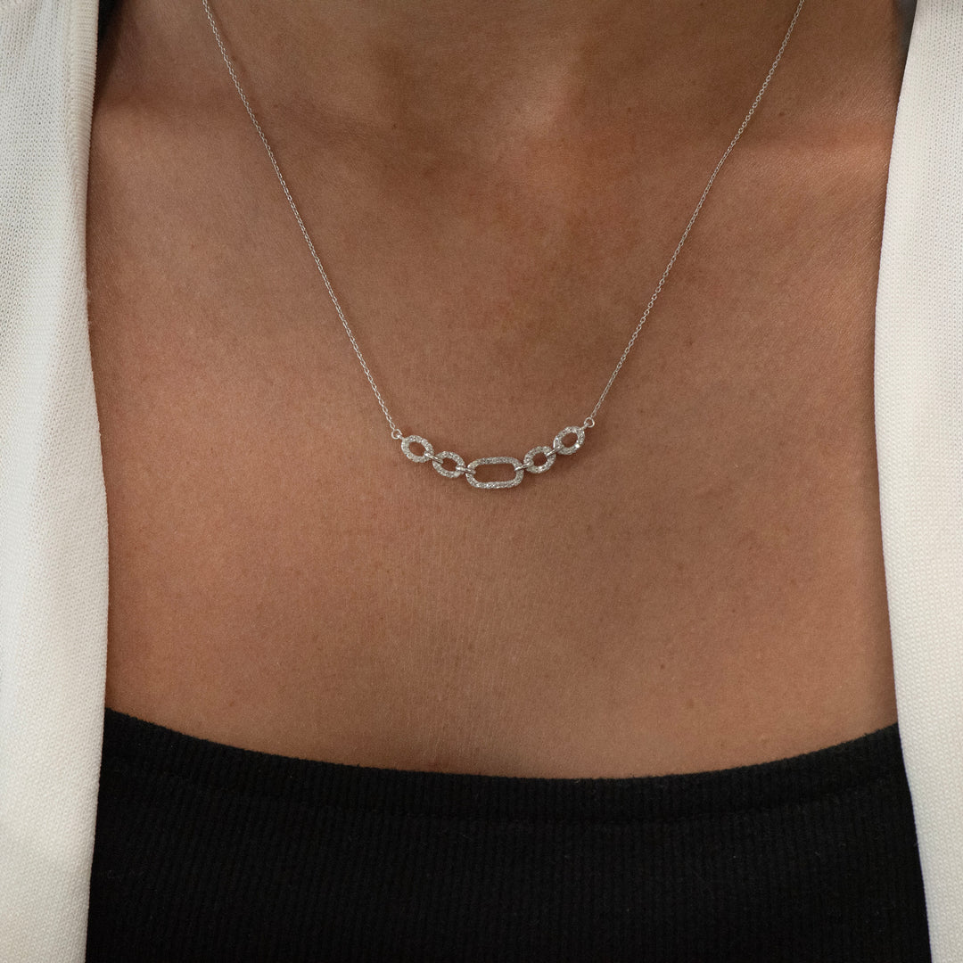 Sterling Silver Diamond Five Link Station Necklace