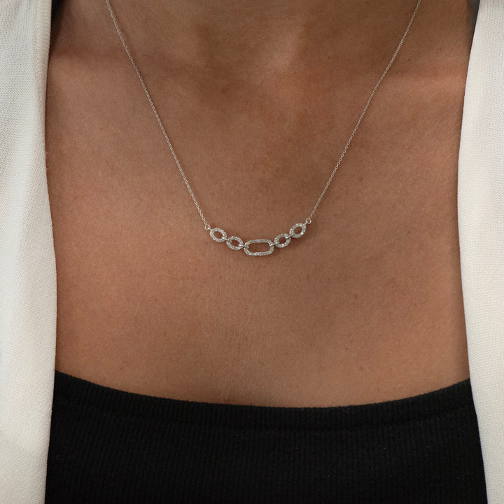 Sterling Silver Diamond Five Link Station Necklace