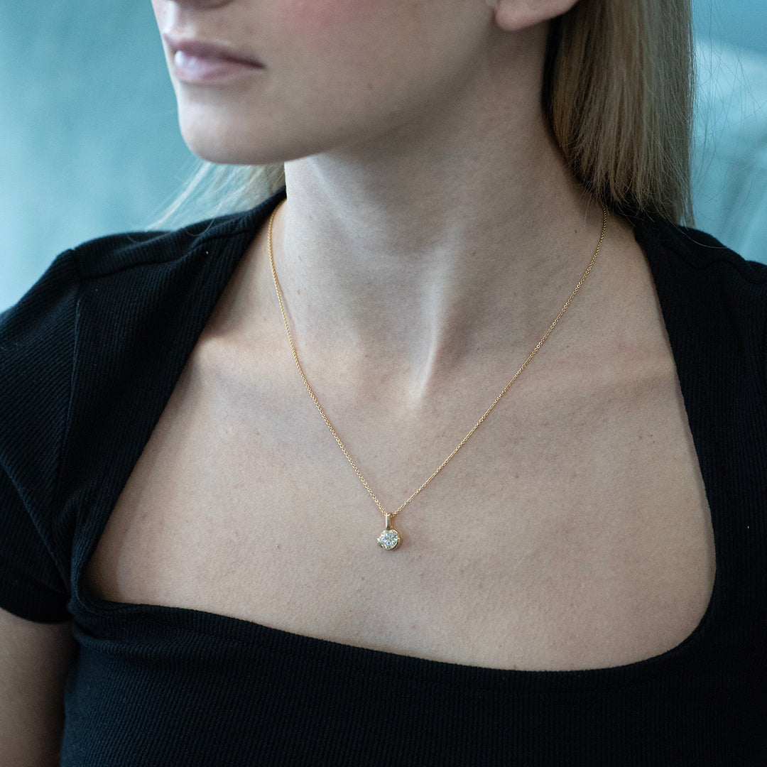 18K Yellow Gold Diamond Half-Bezel Solitaire Pendant