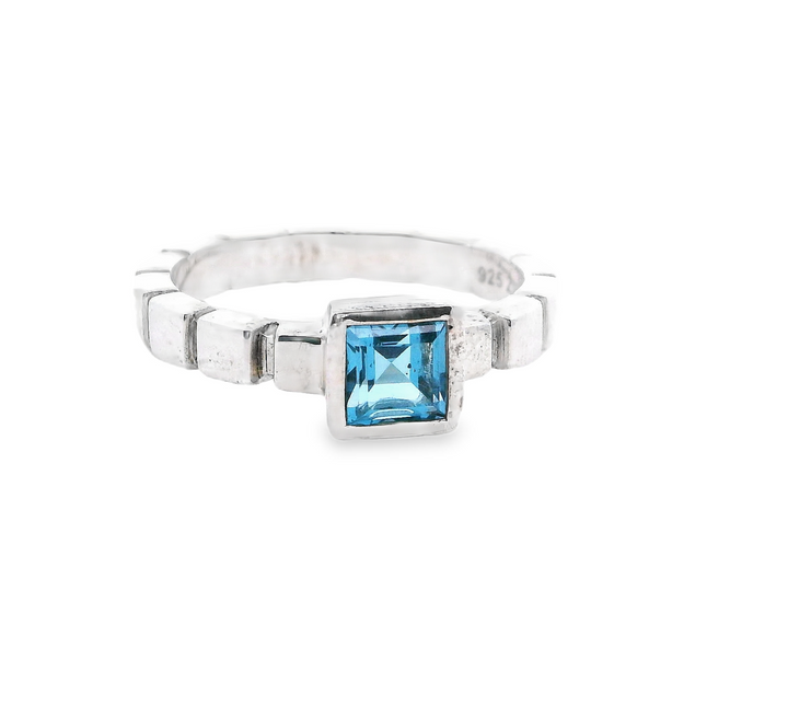 Ice Cube Band Blue Topaz .925 Sterling Silver Ring