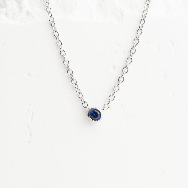 Sterling Silver Created Sapphire Bezel Station Necklace