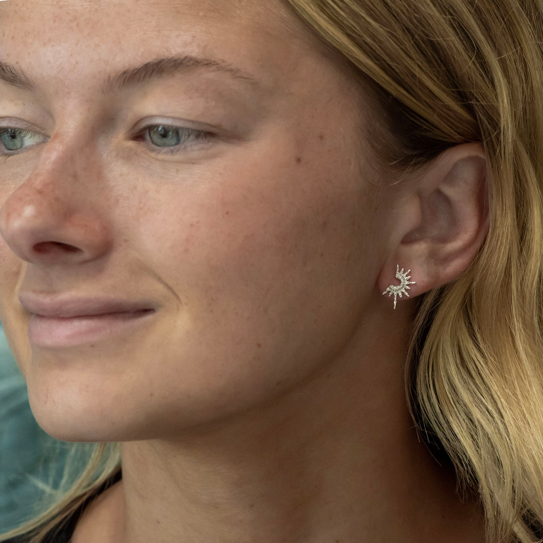 Sterling Silver Diamond Sunburst Stud Earrings