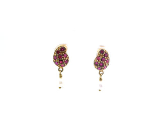 18KY Ruby earrings with Pearl