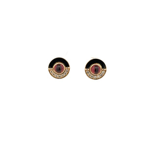 Chakra Rubellite, Diamond and Black Enamel Earrings