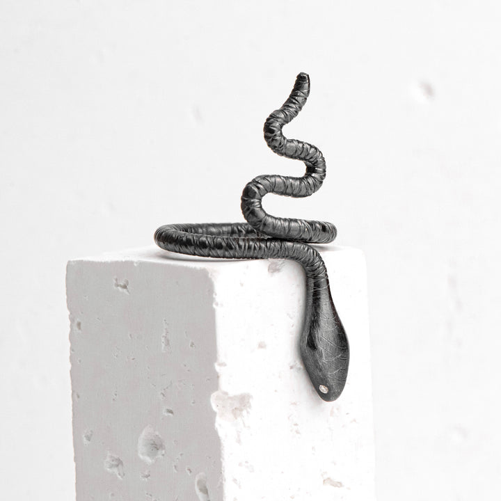 Oxidized Silver Snake Ring