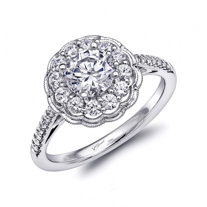 Floral Style Diamond Halo Engagement Ring Semi-Mount In White Gold