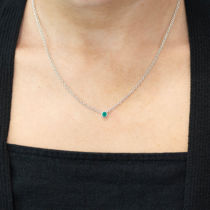 Sterling Silver Created Emerald Bezel Station Necklace