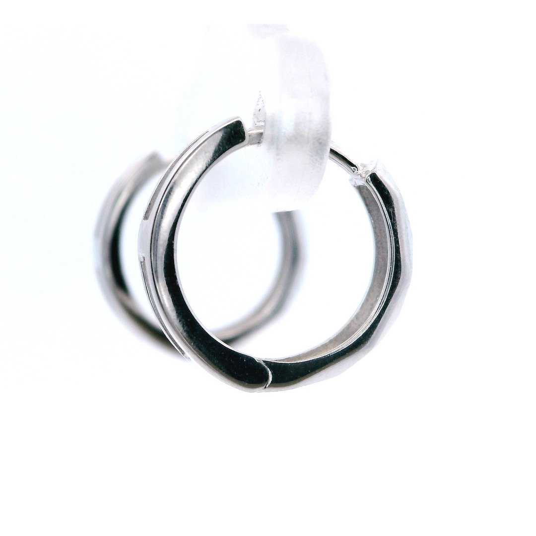 14K White Gold Faceted Huggie Earrings