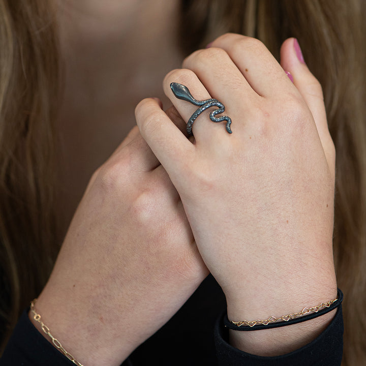 Oxidized Silver Snake Ring