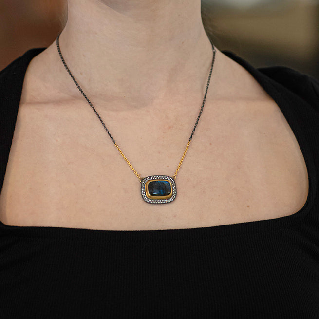 24K Yellow Gold and Oxidized Silver Labradorite "NIGHTFALL" Necklace