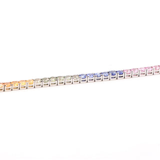 Multi-Color Sapphire Line Bracelet In White Gold