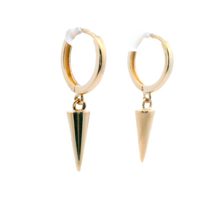 14K Yellow Gold Dangling Spike Drop Hoop Earrings