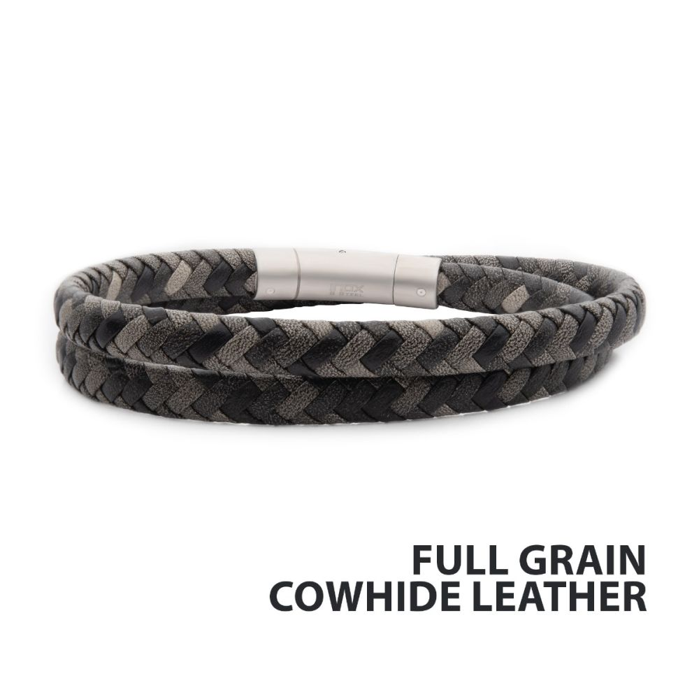8" Grey Full Grain Cowhide Lea