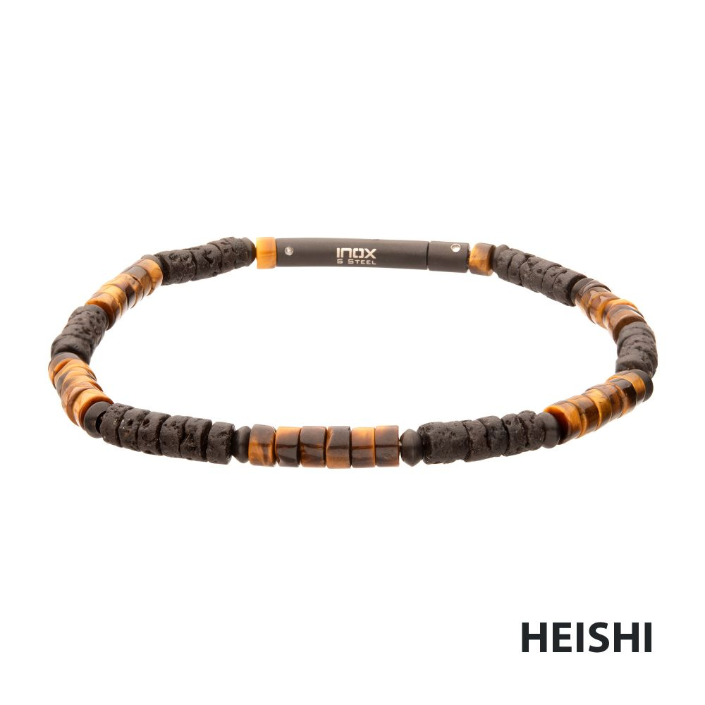 7.75" Tiger Eye & Lava Beaded