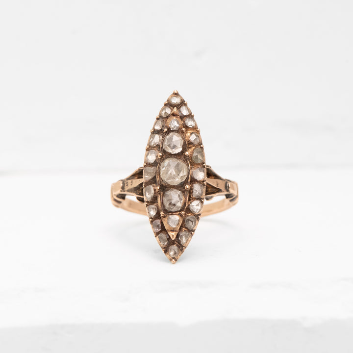 9KR Rose Cut Dia Navette Ring