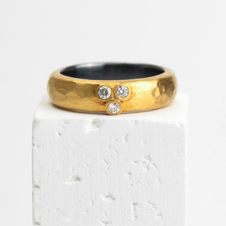 24K Yellow Gold and Oxidized Silver "RANDOM WALK" Ring