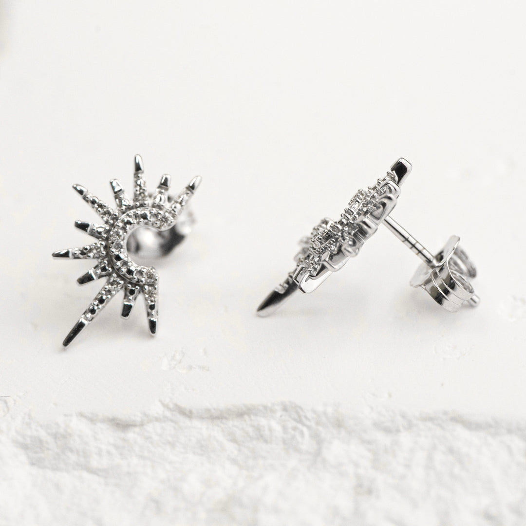 Sterling Silver Diamond Sunburst Stud Earrings