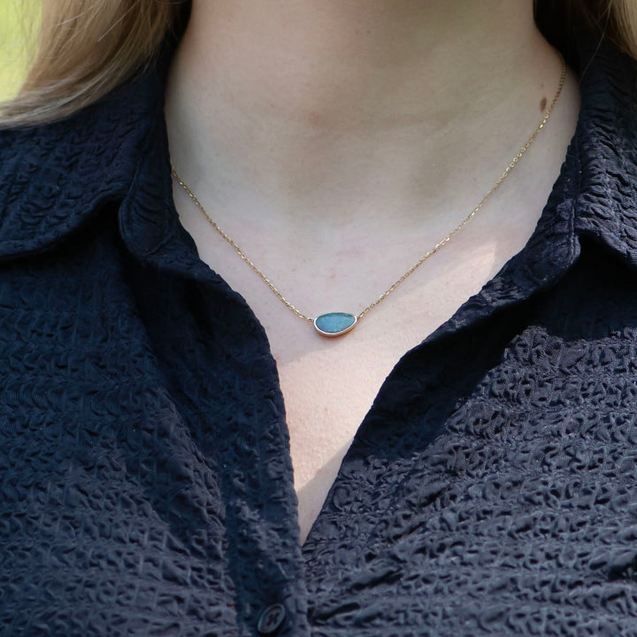 14K Yellow Gold Freeform Opal Doublet Station Necklace