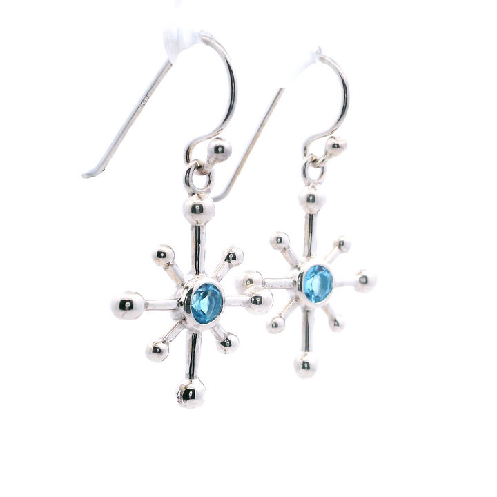 Earrings (Satellite Drop With Blue Topaz) .925 Sterling Silver