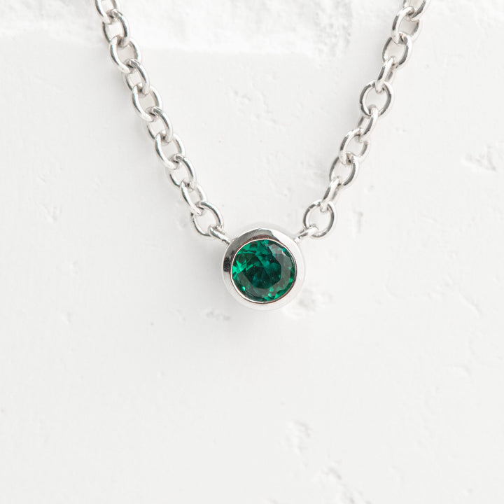 Sterling Silver Created Emerald Bezel Station Necklace