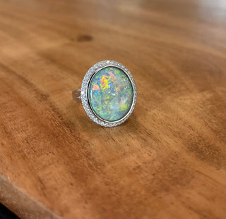 Opal And Diamond Ladies Gemstone Cocktail Ring In White Gold