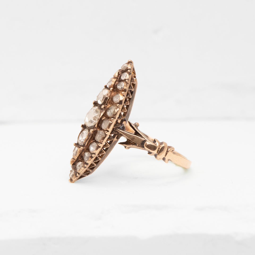 9KR Rose Cut Dia Navette Ring