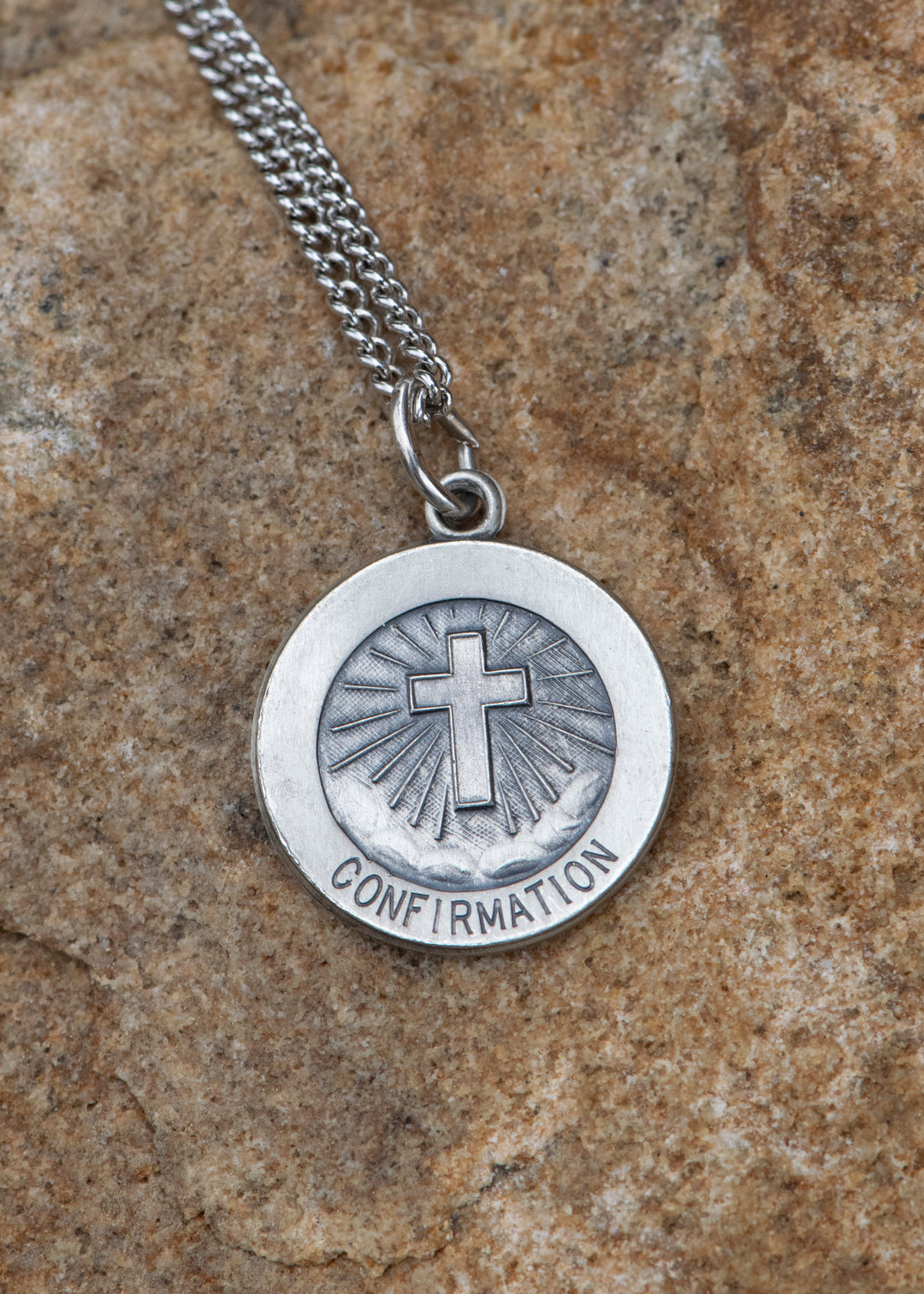 Sterling Silver 15 mm Confirmation Medal with Cross 18" Necklace