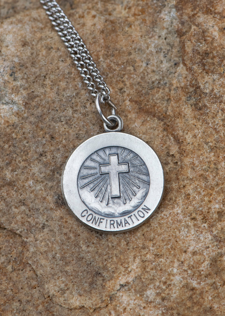 Sterling Silver 15 mm Confirmation Medal with Cross 18" Necklace