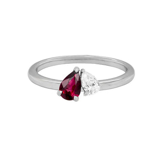 14KW 2- Stone Pear Ruby and Diamond Ring