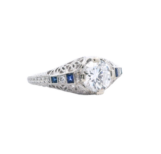 14KW 0.90ct RB Dia w/Dia & Blue Sapphire Accent