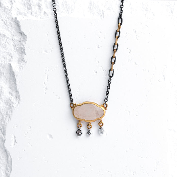 18K and 24K Gold Oxidized Silver Moonstone "MOONDANCE THUNDERSTORM" Necklace