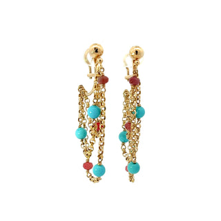 Ladies 14 Karat Turquoise and Pink Sapphire Chain Earrings