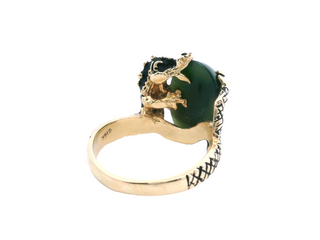 14K Yellow Gold Nephrite Jade Mens Dragon Ring