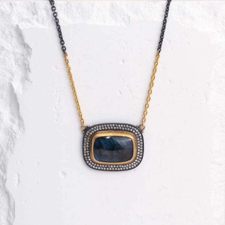 24K Yellow Gold and Oxidized Silver Labradorite "NIGHTFALL" Necklace